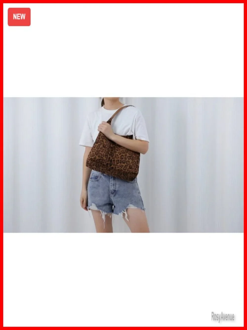 Faux Suede Leather Leopard Print Hobo Shoulder Bag Large Vintage Satchel